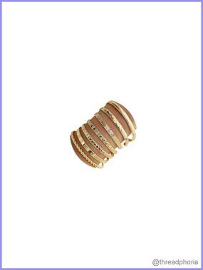 14k Gold Plated Multi Layer Stackable Cuff Bangle Bracelet Set for Women,